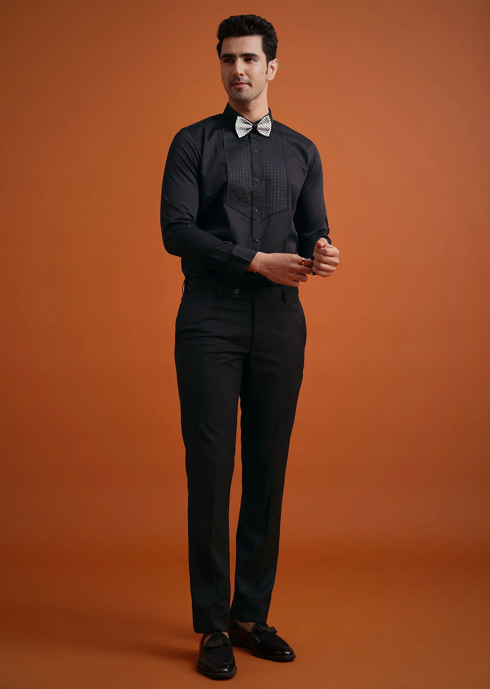 White Terry Rayon Textured Tuxedo Set - Image 7