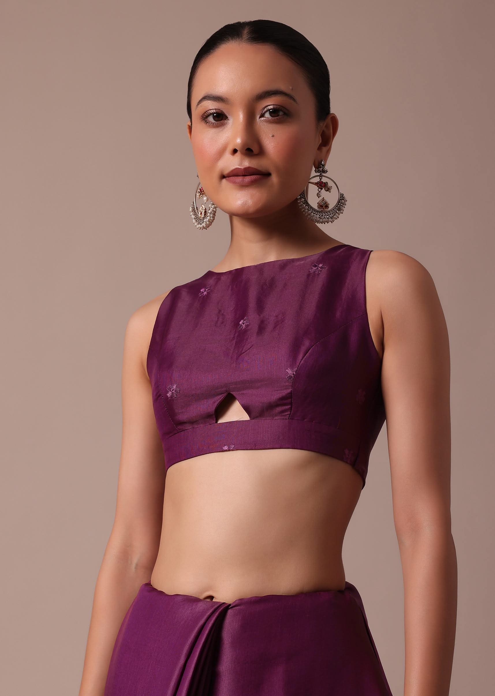 Wine Embroidered Tussar Saree With Unstitched Blouse - Image 7