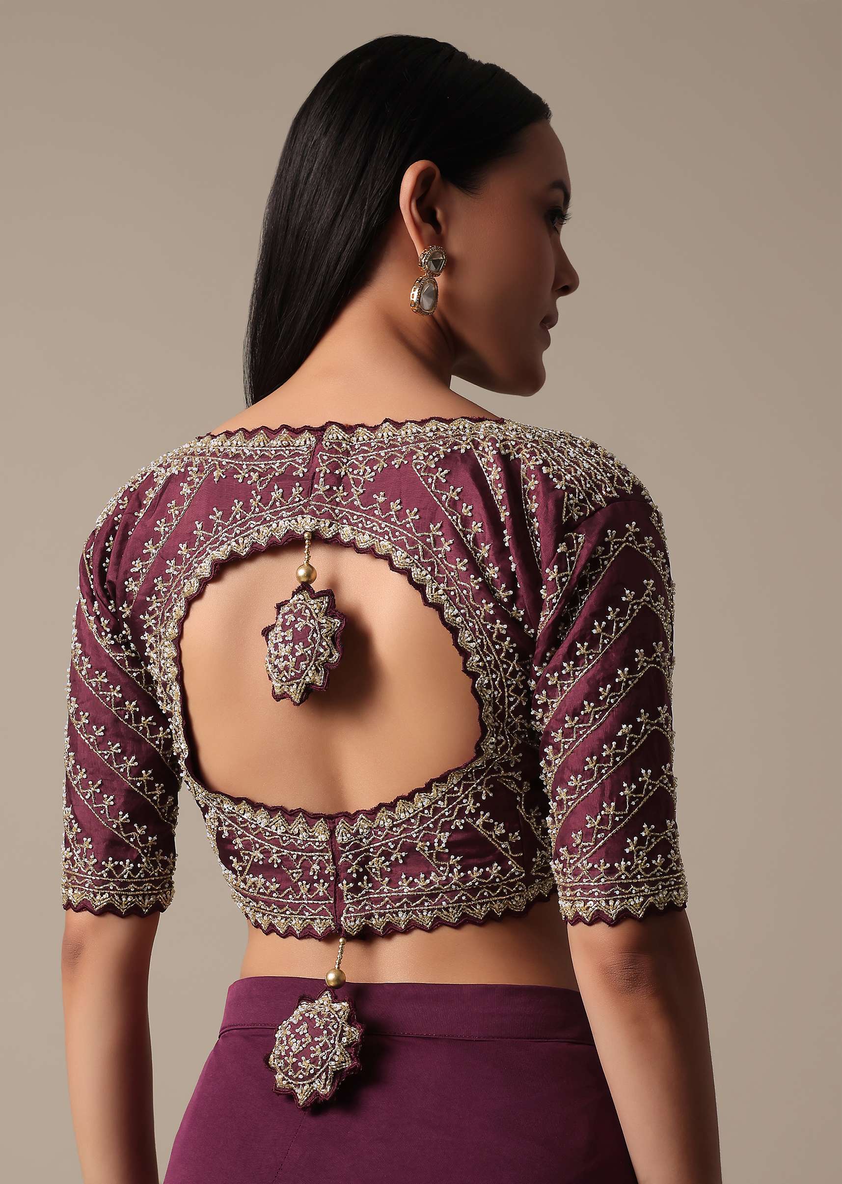 Wine Ready Pleated Saree With Embellished Blouse - Image 7