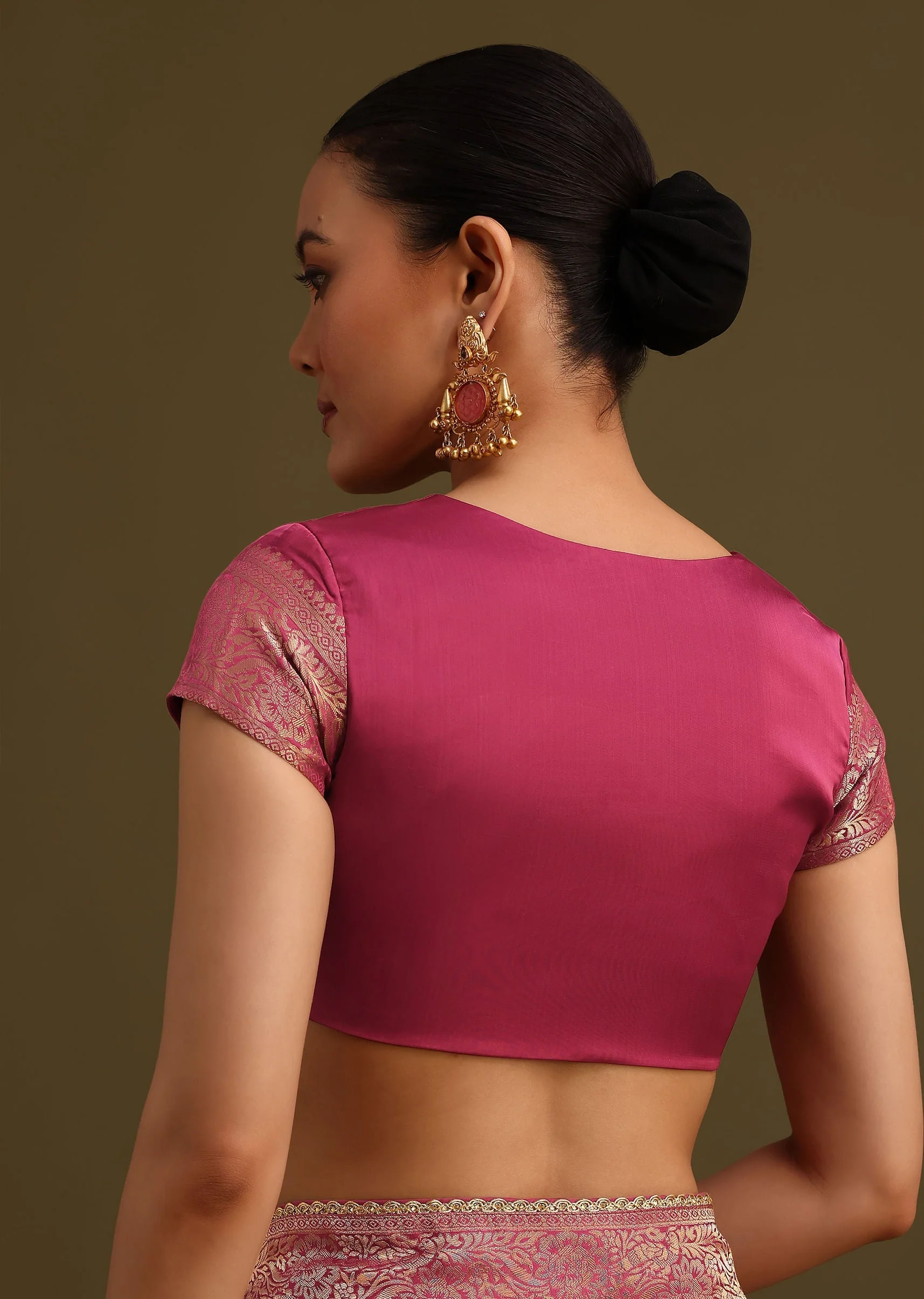 Wine Satin Brocade Zari Weave Saree - Image 8