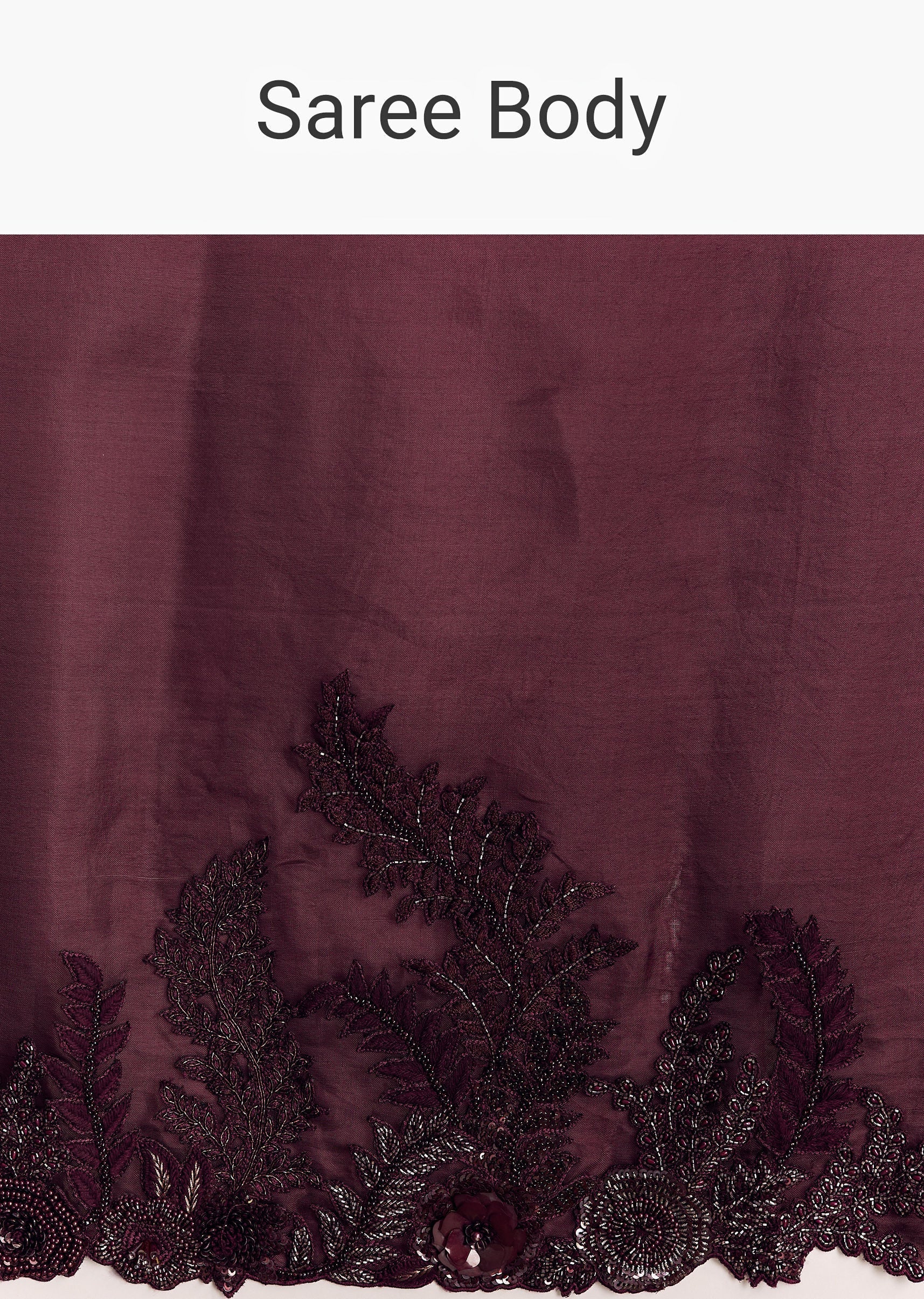 Wine Satin Saree With Heavy Floral Embroidery In Sequins And Cutdana - Image 9