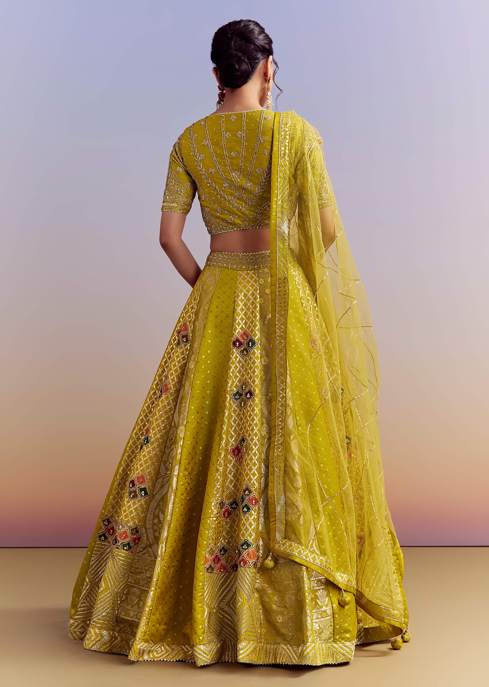 Yellow Brocade Organza Bridesmaid Lehenga With Zardosi Embroidery - Image 2