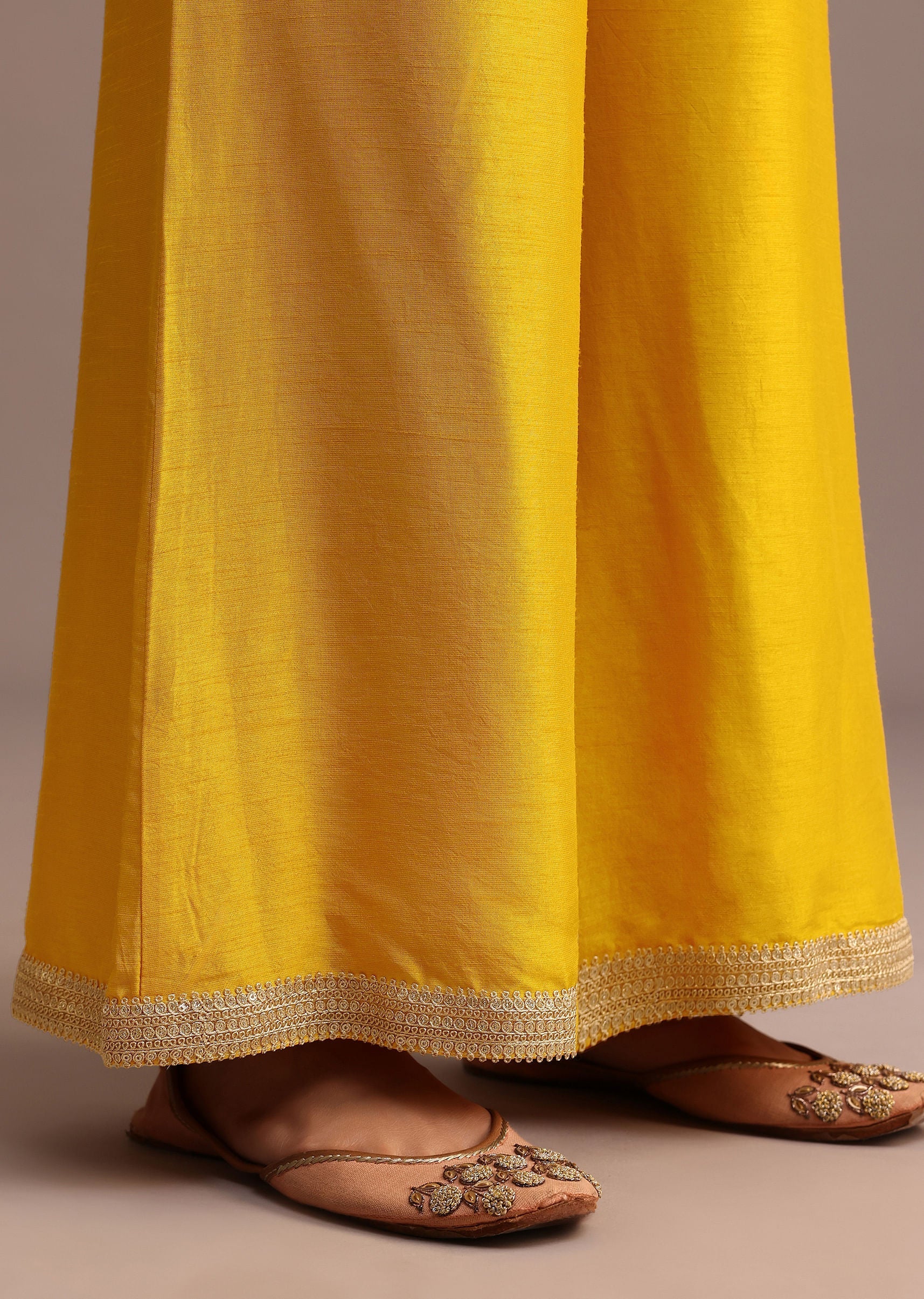 Yellow Brocade Weave Anarkali Set With Dupatta - Image 7