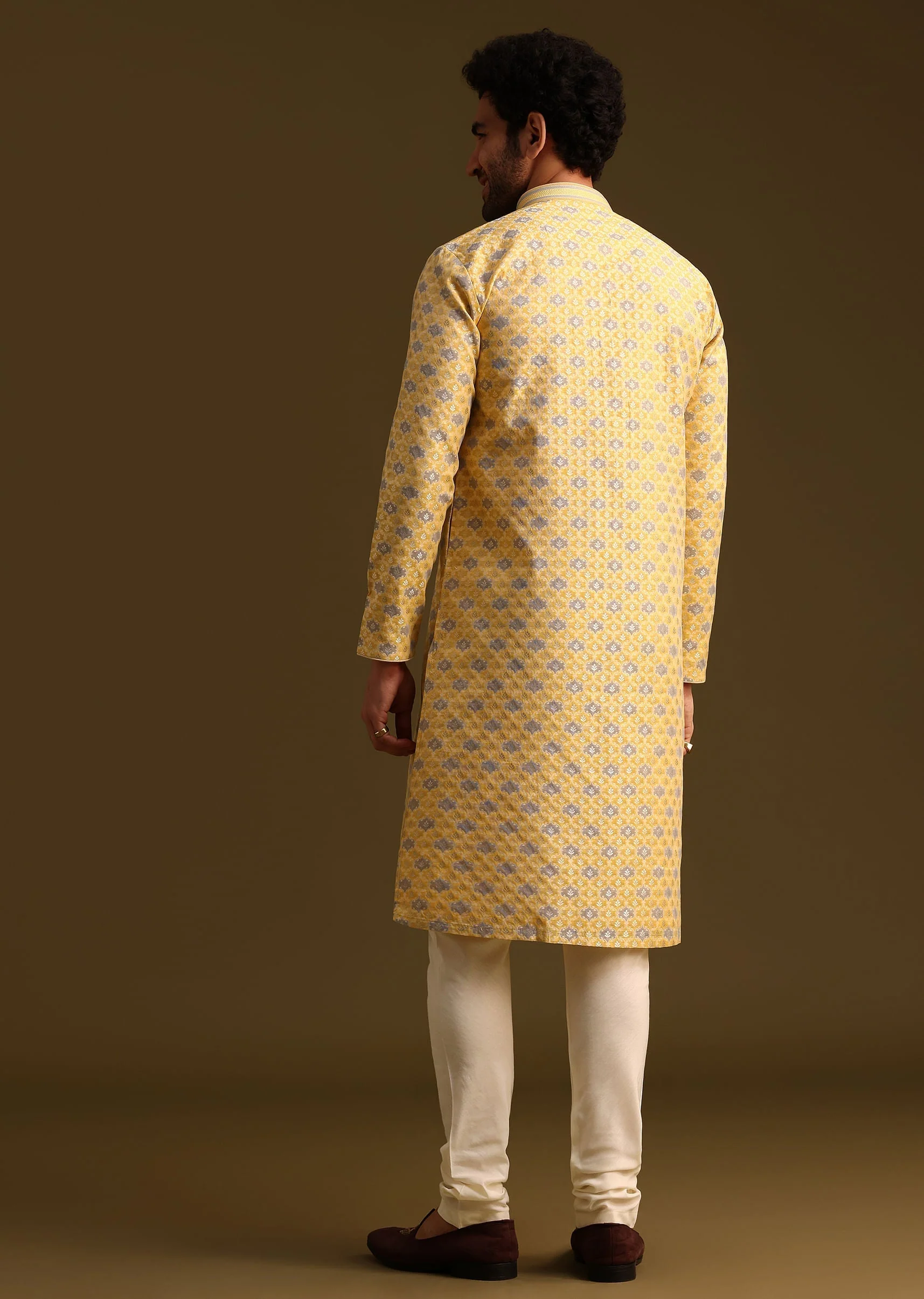 Yellow Butti Work Kurta And Pyjama - Image 5