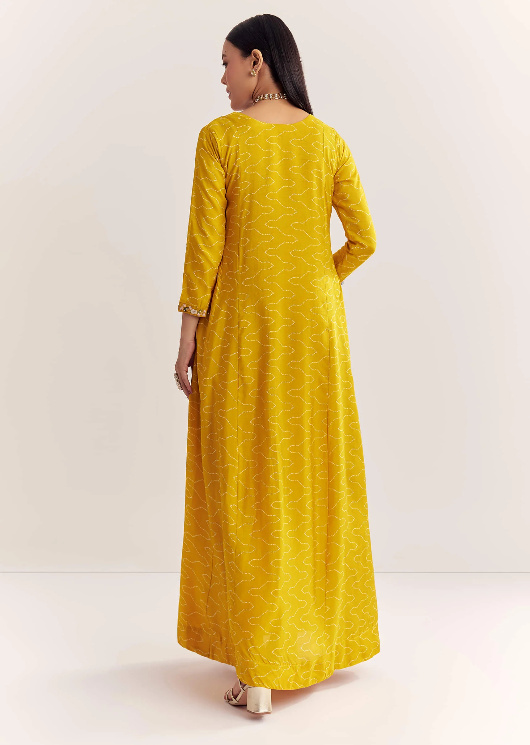 Yellow Dola Silk Gown With Embroidery - Image 5