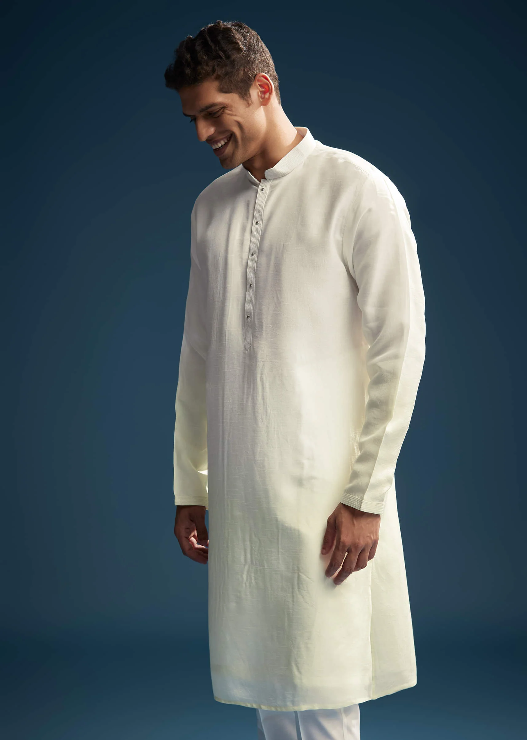 Yellow Silk Kurta Jacket Set For Men With Mirror And Patch Work - Image 6
