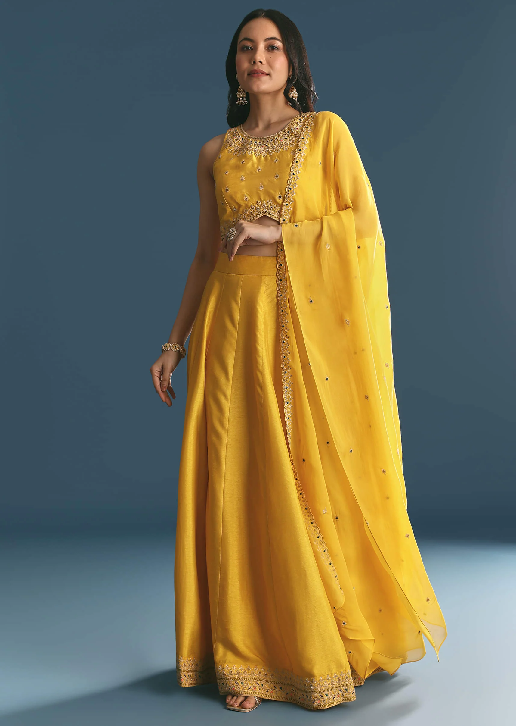 Yellow Silk Lehenga Choli With Zari And Sequins Work - Image 6