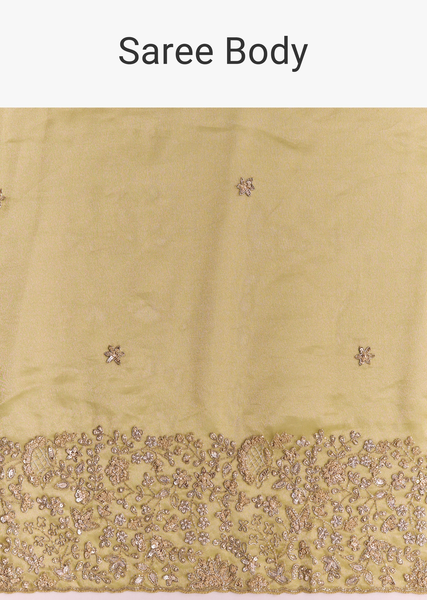 Yellow Tissue Saree With Heavy Floral Embroidered Border - Image 9